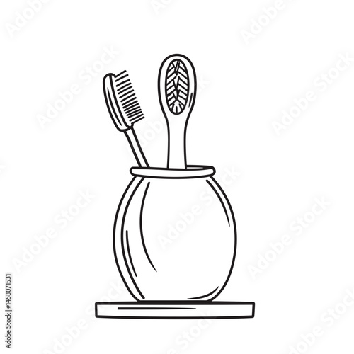 Toothbrush holder with toothbrushes in a minimalistic style  