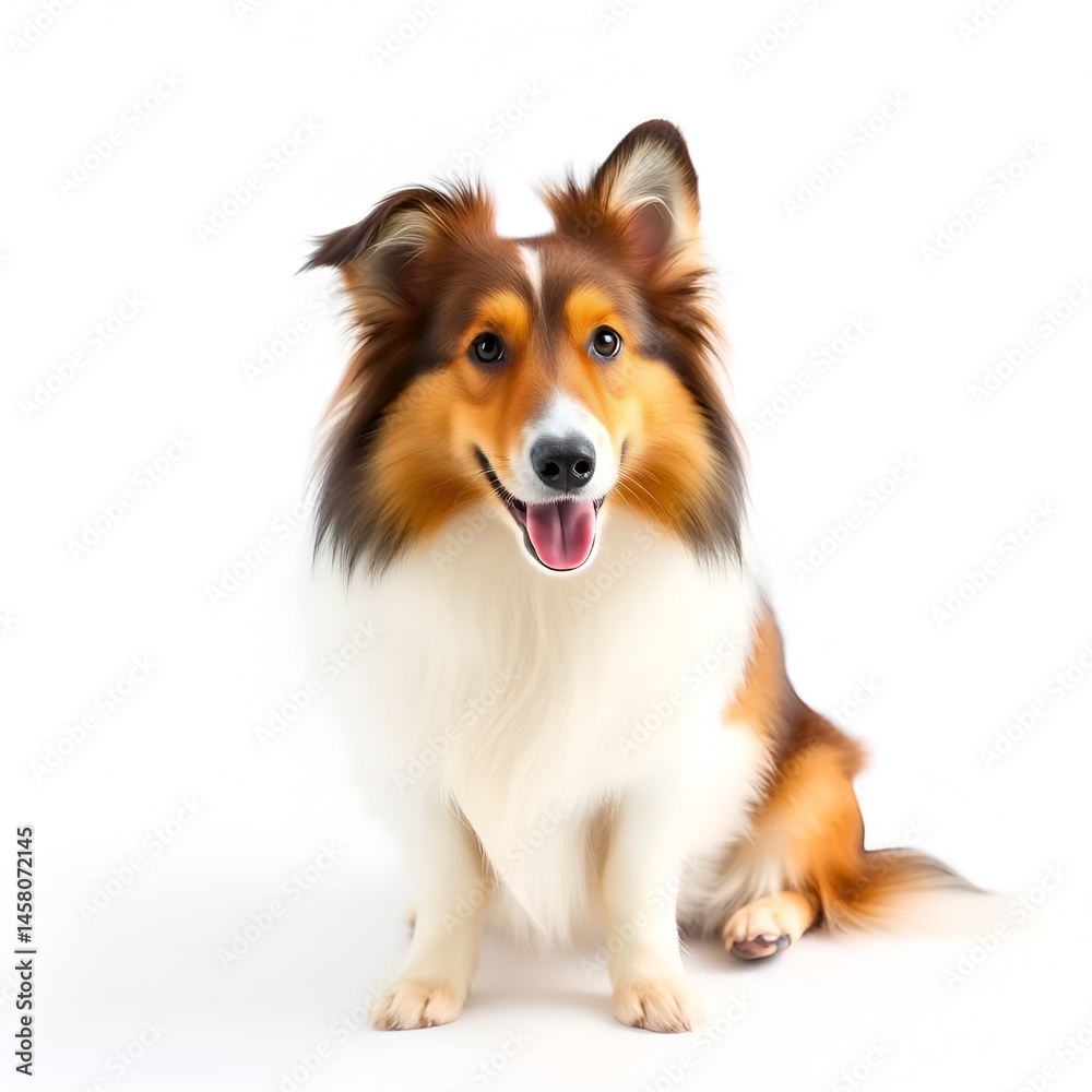Fototapeta premium Shetland Sheepdog sitting in front of a white background