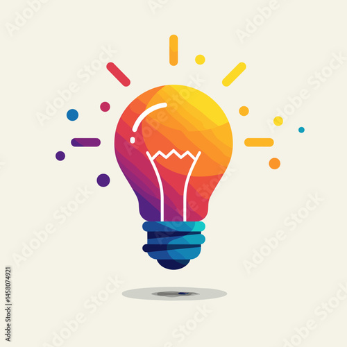 Colorful light bulb illustration with vibrant rays  