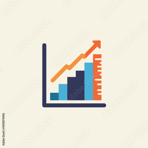 Colorful growth chart icon with upward trend on light background  