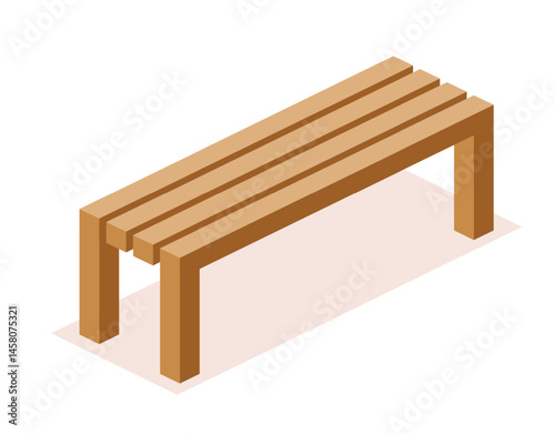 Isometric wooden park bench. Outdoor Furniture. Object isolated on white background.