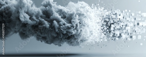 forecast intelligence evolution future subconcious surreal dream opinion A creative representation of digital transformation, visualizing data dispersal from a cloud-like structure into pixels.