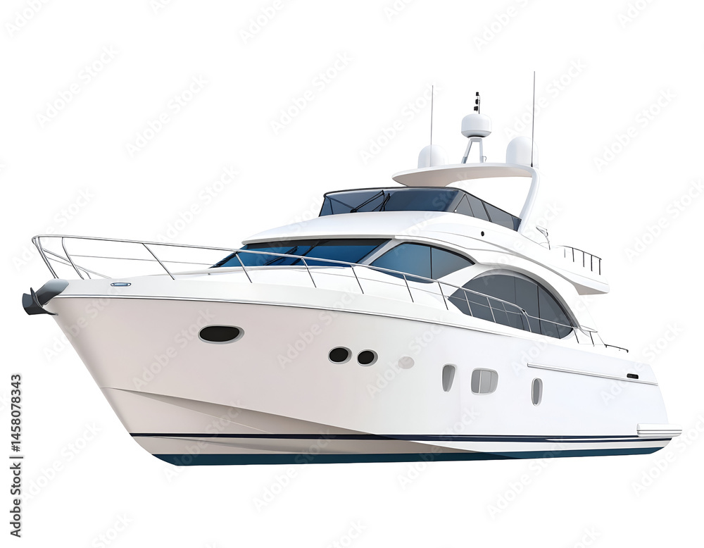 Naklejka premium Luxury Motor Yacht: Elegant White Vessel on White Background