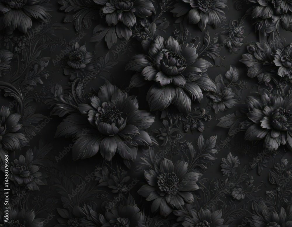 custom made wallpaper toronto digitalDeep black floral wallpaper, luxurious textures & intricate patterns  , petals, vintage