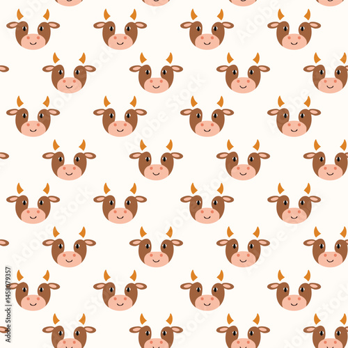 Cute cow face seamless pattern background illustration