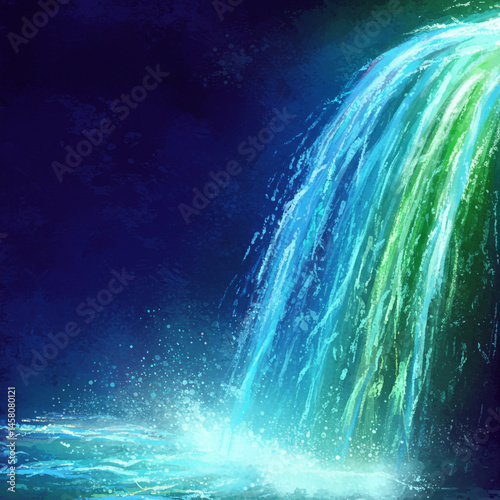 Vibrant Blue Green Waterfal...