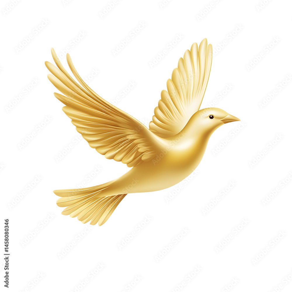 Fototapeta premium Golden bird in flight an elegant icon on a white background