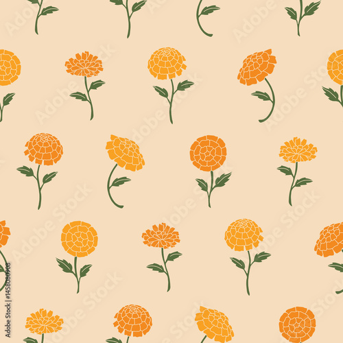 Vector Marigold Flower Pattern Illustration Seamless for Wallpaper Background Cover Packaging