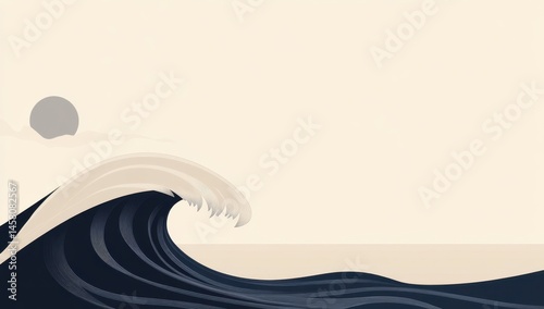 Serene Ocean Wave, Minimalist Landscape Art