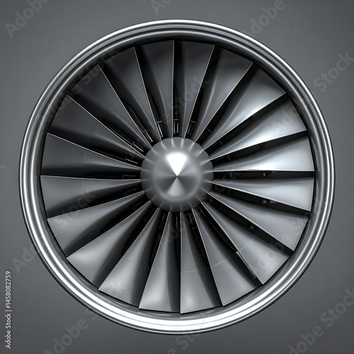 Powerful Jet Engine Turbine Close Up Detail Gray Background Aviation Technology
