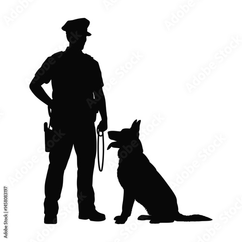 Police Officer with Dog Vector Icon Law Enforcement Silhouette