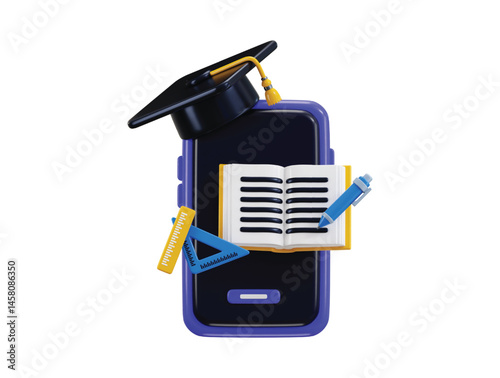 Ebook icon 3d render concept of online education, pdf book, Electronic Book icon vector illustration