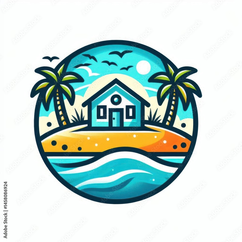 Tropical island retreat beachfront digital art serenity aesthetic view escape to paradise