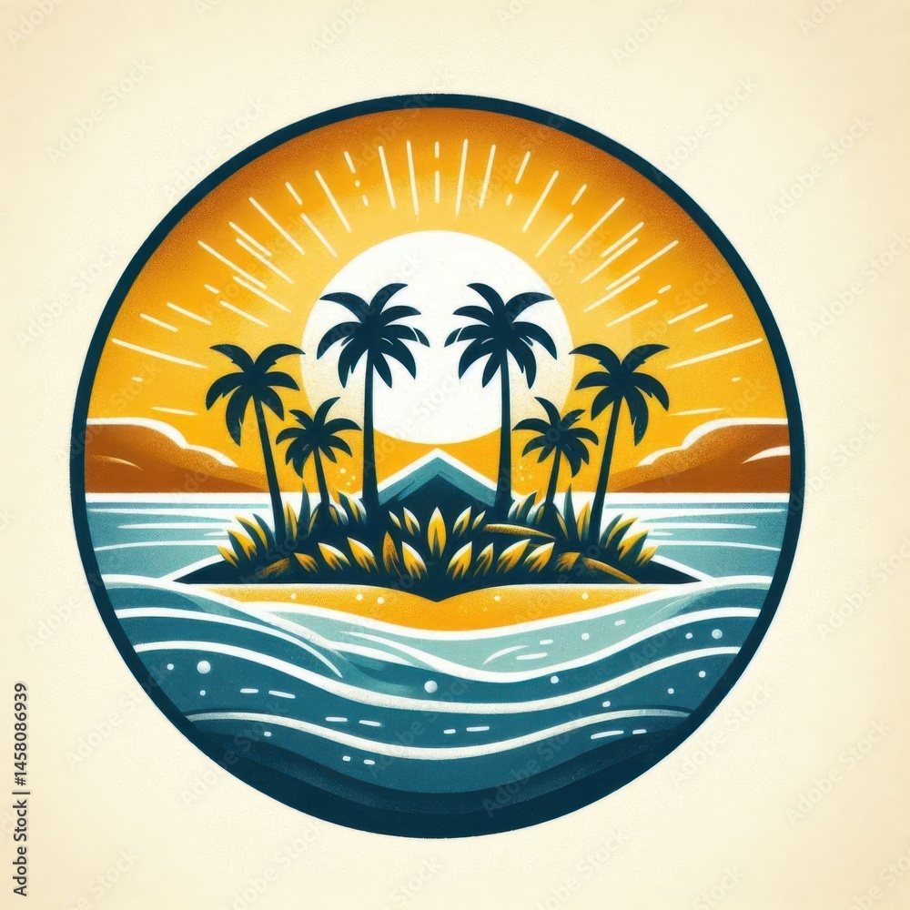 Tropical island sunrise paradise beach digital artwork serene atmosphere vibrant colors nature inspiration