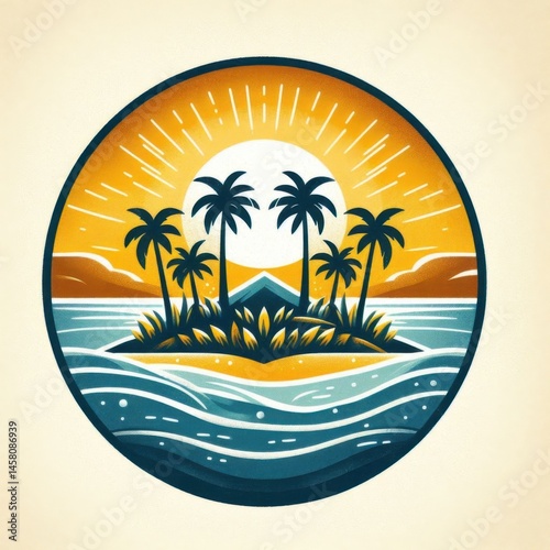Tropical island sunrise paradise beach digital artwork serene atmosphere vibrant colors nature inspiration
