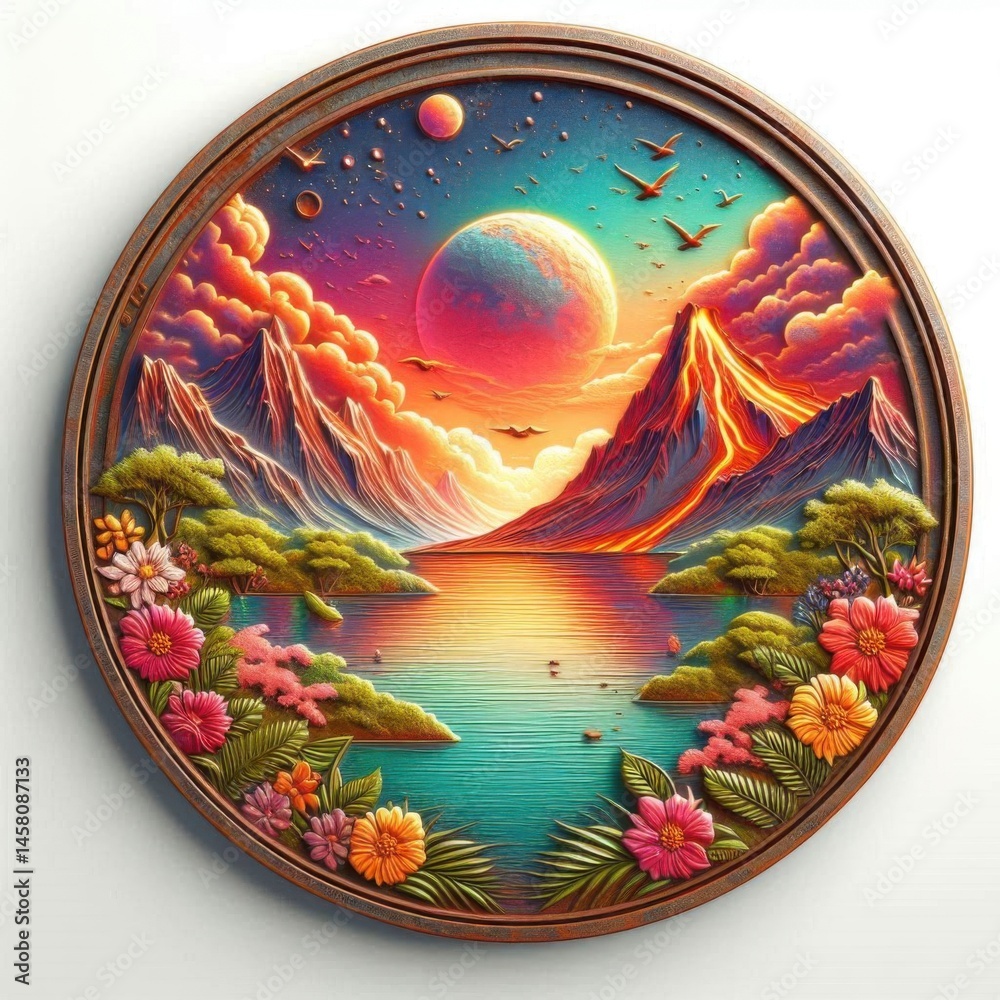 Breathtaking sunset over mountains and river fantasy landscape vibrant colors tranquil viewpoint nature's beauty