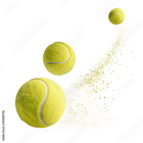 flying tennis ball set isolated on white background, PNG