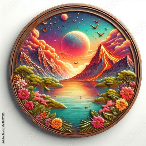 Breathtaking sunset over mountains and river fantasy landscape vibrant colors tranquil viewpoint nature's beauty