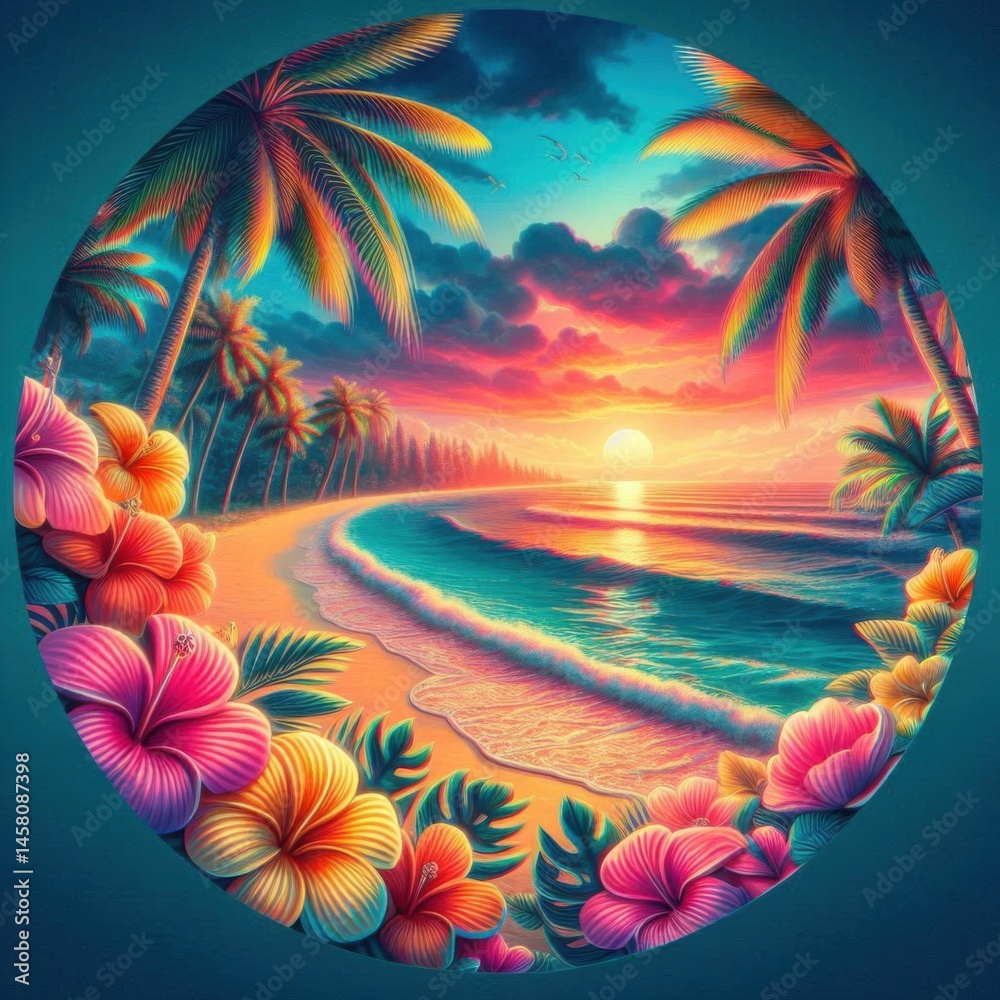 Tropical sunset beach landscape hawaii digital art scenic view nature serenity and beauty