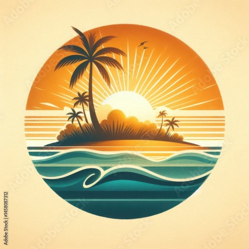 Obraz na płótnie Tropical sunset island scene serene beach digital artwork warm colors panoramic view nature vibes w salonie