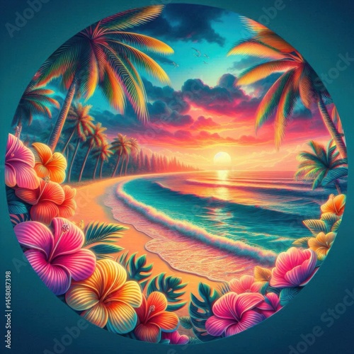 Obraz na płótnie Tropical sunset beach landscape hawaii digital art scenic view nature serenity and beauty w salonie