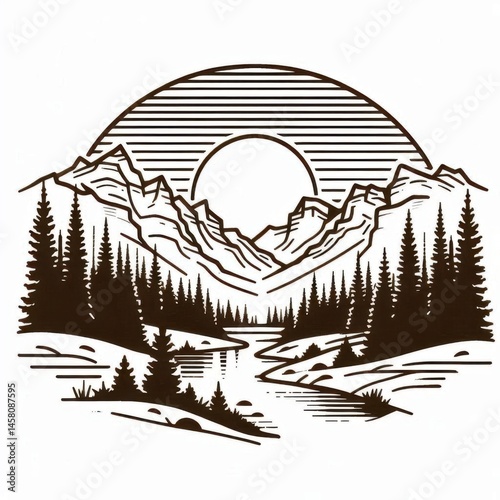 Obraz na płótnie Majestic mountain landscape scene tranquil river valley nature illustration serene environment artistic viewpoint w salonie