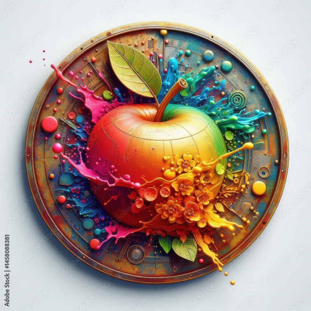 Vibrant apple artwork digital art colorful canvas artistic environment close-up view creative expression