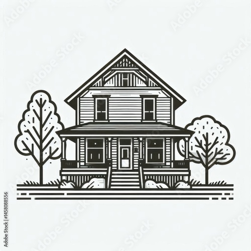 Obraz na płótnie Wooden house illustration tranquil setting digital art cozy environment front view home design concept w salonie