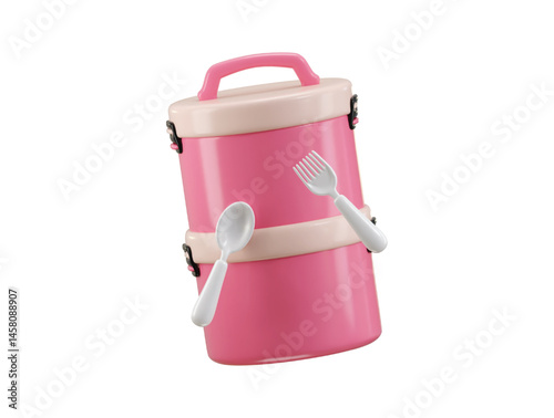 Lunch Box with Fork Spoon icon 3d rendering vector illustration