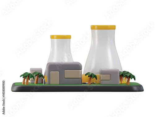 Nuclear power plant icon 3d render concept of industrial building on Electricity Power generation unit vector illustration