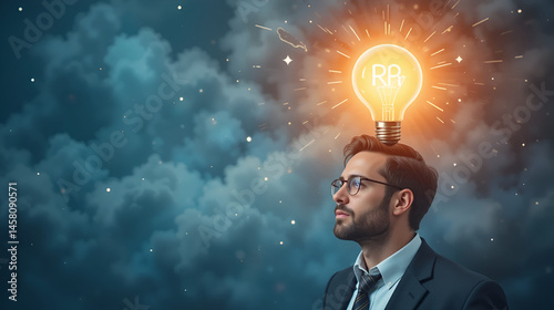 Rethink or think again to make change for better result, thinking new way to solve problem or make decisions, innovation idea to disruption concept, smart businessman rethink with lightbulb idea.