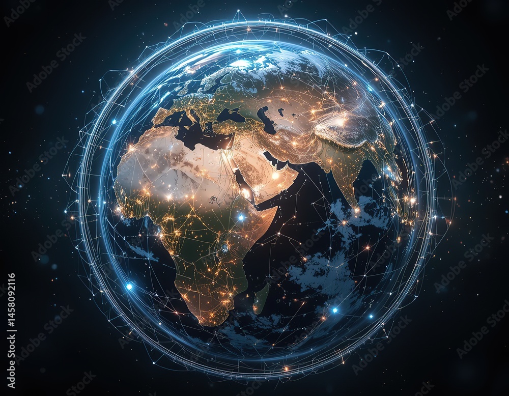 Obraz premium Digital Earth with Global Network Connectivity