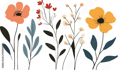 Set of bouquet vector. Watercolor floral  Watercolor set of dusty blue flowers, branches and leaves..Perfect for wedding invitation,  