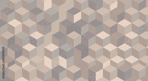 Seamless geometric vector design featuring an abstract 3D cube pattern in grey tones, creating a stylish tile illusion