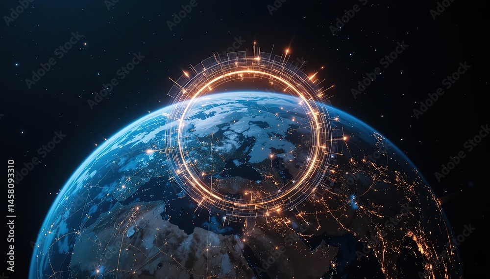 Obraz premium Digital Earth with Global Network Connectivity
