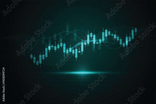 Abstract trend business candle stick graph chart of stock market investment trading on green background design. Bullish point. Vector illustration