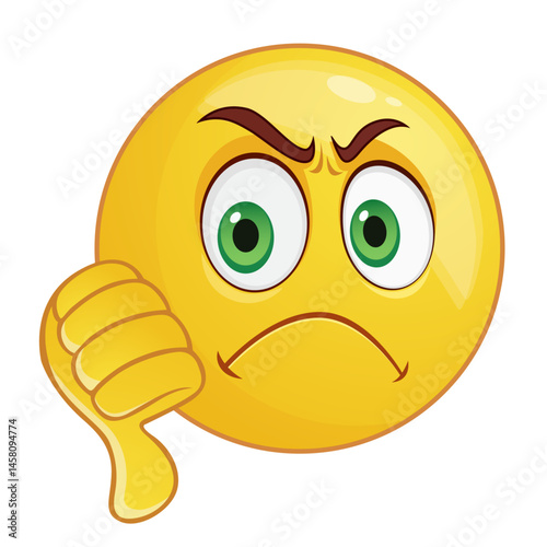 Angry Emoji Face Giving Thumbs Down, Negative Feedback Expression