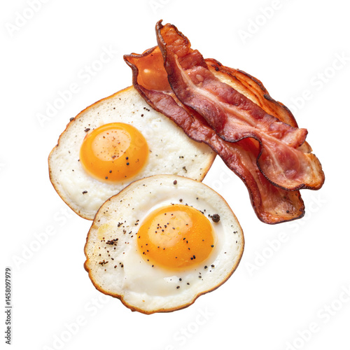 Crispy Bacon and Sunny-Side-Up Fried Eggs for Classic American Breakfast – High-Quality Transparent Vector for Diner Menus, Breakfast Blogs, Food Apps, and Nutritional Infographic Design Use