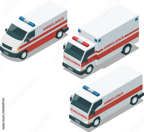 Isometric ambulance vehicle set