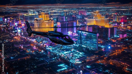 Obraz na płótnie Las Vegas Helicopter Night Flight: City of Lights w salonie