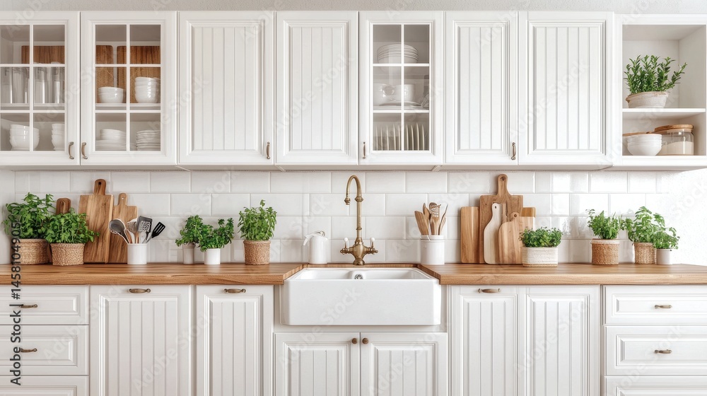 Modern White Kitchen with Natural Elements and Rustic Decor Modern White Kitchen with Natural Elements and Rustic Decor
