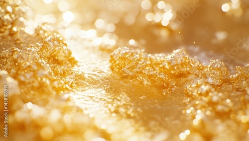 Golden Water Abstract - Sunlit Bubbles