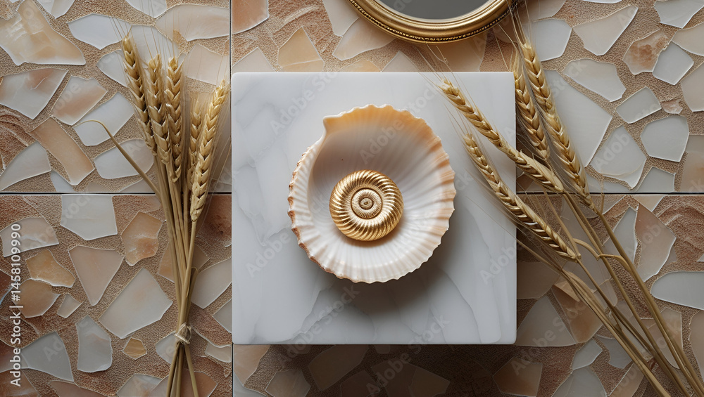 Orange seashell closeup beach nature decor ai genrative