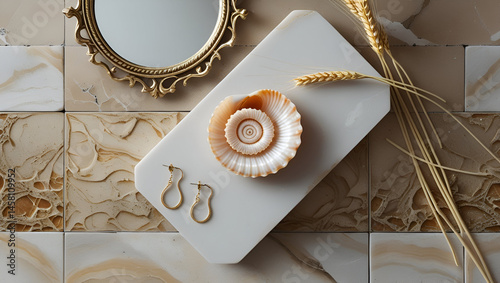 Obraz na płótnie Orange seashell closeup beach nature decor ai genrative w salonie