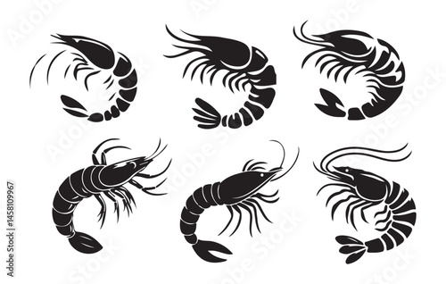 set of shrimp vector illustration. shrimp silhouette, shrimp icon vector, Sea lobster, shrimp clipart
