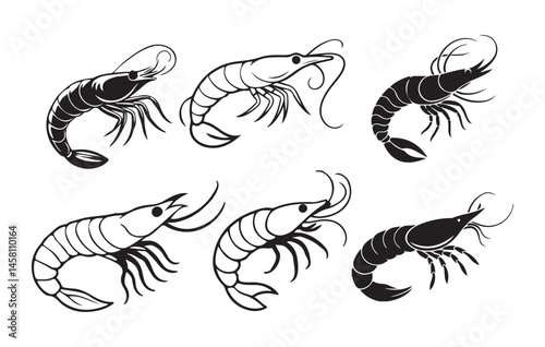 set of shrimp vector illustration. shrimp silhouette, shrimp icon vector, Sea lobster, shrimp clipart
