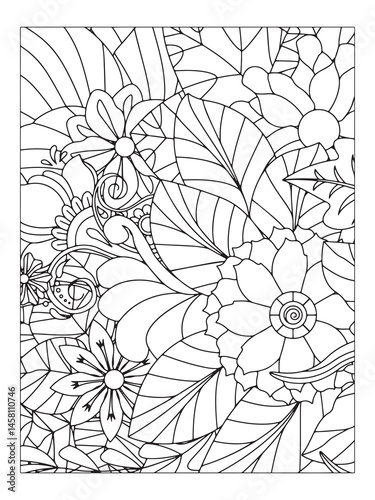 Flower pattern. Vector doodle flowers in black and white. Page adult coloring book. Coloring Flower Page.