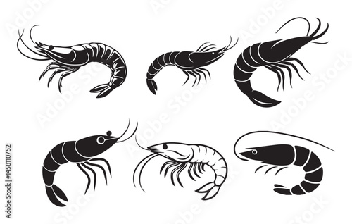 Set of shrimp silhouette vector illustration eps 10
