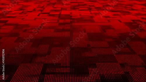 Red particles square box pattern moving 3dtechnology cyberspace background. Digital matrix futuristic background photo