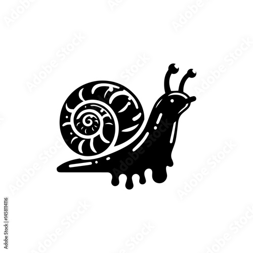 Clean black and white vector graphic of a snail icon showing spiral shell and extended feelers in a modern, simple style